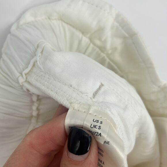 Free People Margate Pleated Trousers Pants White Small Paper Bag High Rise Ankle - Picture 11 of 15